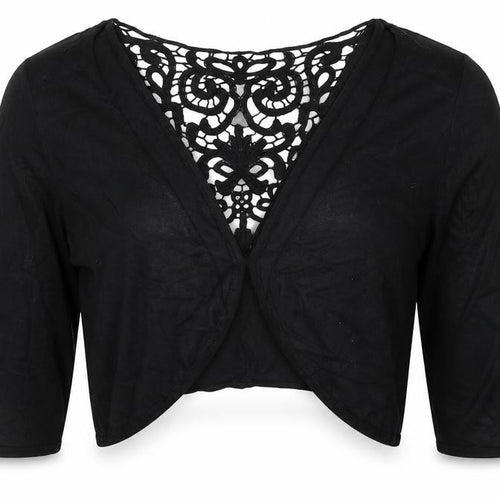 Bonmarché Womens Black Floral Viscose Cropped Blouse Size S V-Neck - Lace Detail
