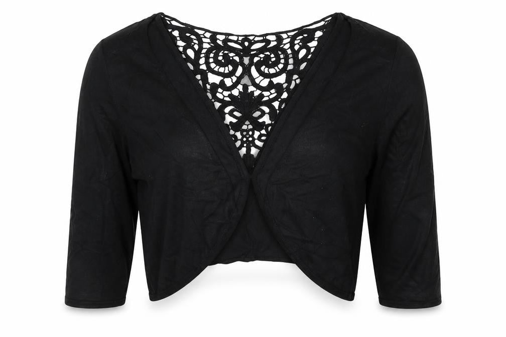 Bonmarché Womens Black Floral Viscose Cropped Blouse Size S V-Neck - Lace Detail