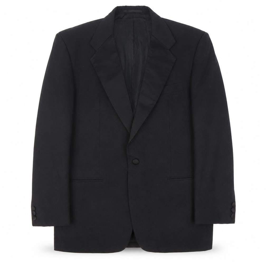 Front view of St Michael men’s black wool jacket suit jacket, size 42