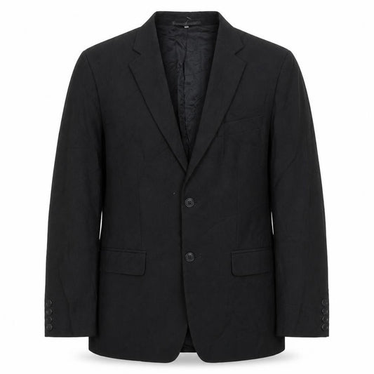 Front view of Hugo James men’s black polyester jacket suit jacket, size 40