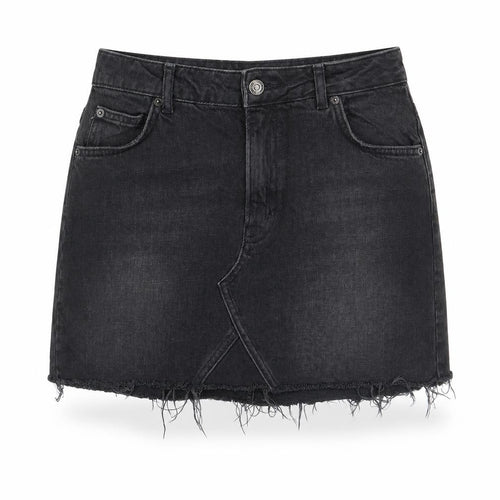 Topshop Womens Black Cotton Mini Skirt Size 10 Zip - Distressed Look
