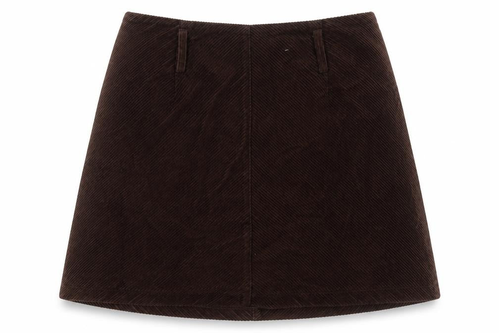 Denim & Co. Womens Brown Cotton A-Line Skirt Size 12 Zip
