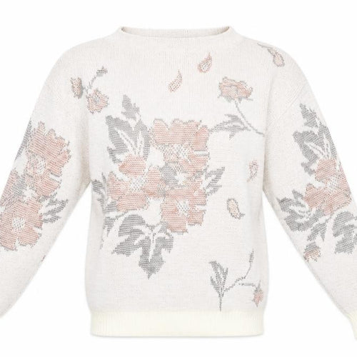 Preworn Womens White Mock Neck Floral Acrylic Pullover Jumper Size 10