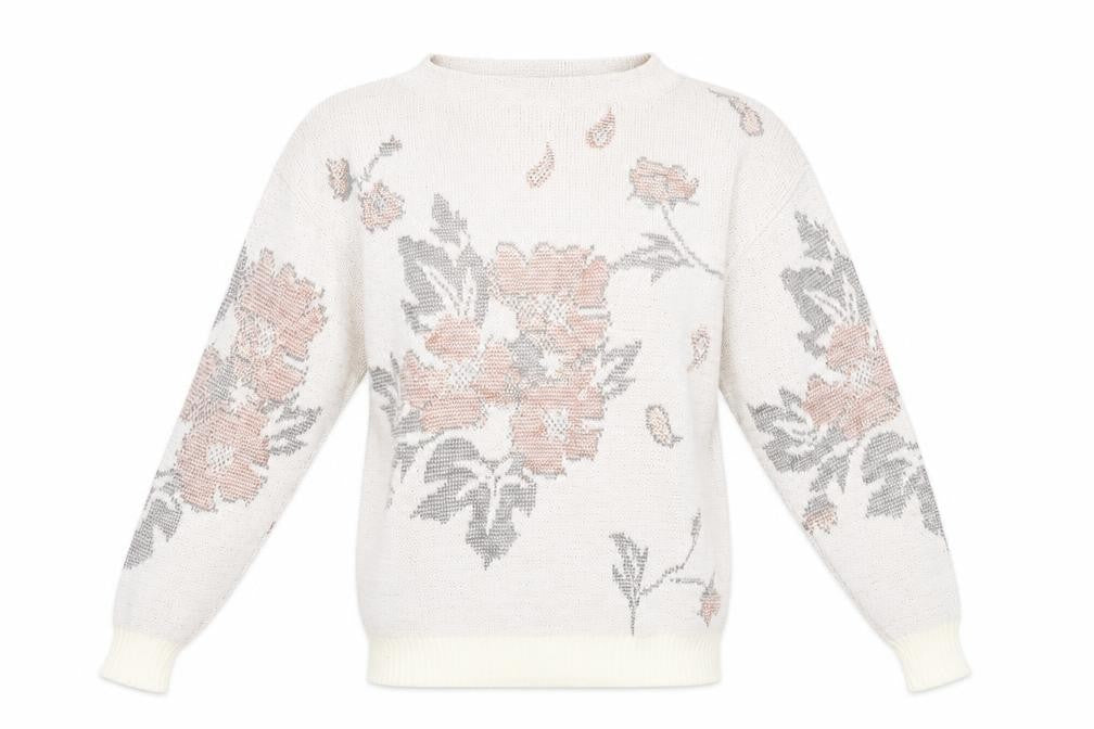 Preworn Womens White Mock Neck Floral Acrylic Pullover Jumper Size 10