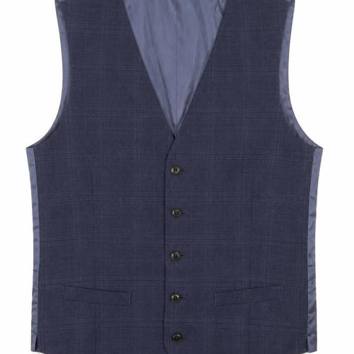 Marks and Spencer Mens Blue Plaid Wool Jacket Suit Waistcoat Size L