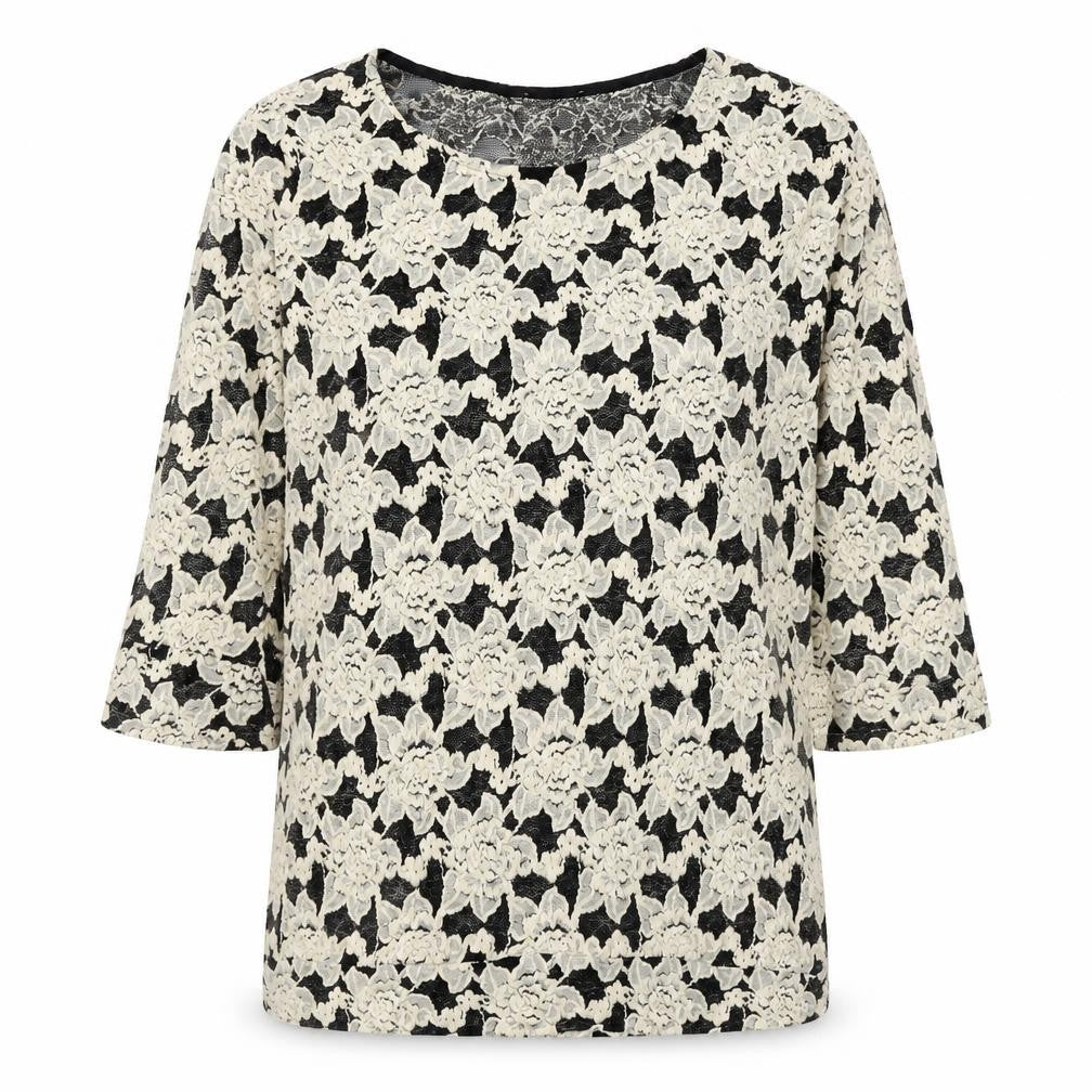 Front view of Next women’s beige round neck floral cotton jumper, size UK 12