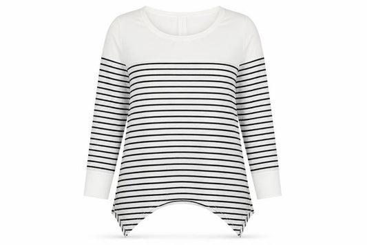 Front view of Cnfio women’s white striped polyester basic blouse, size XL, round neck