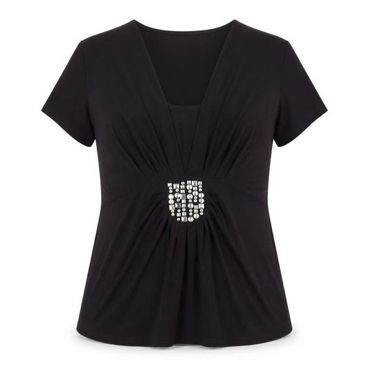 Front view of Bassini women’s purple polyester basic blouse, size UK 16, v-neck