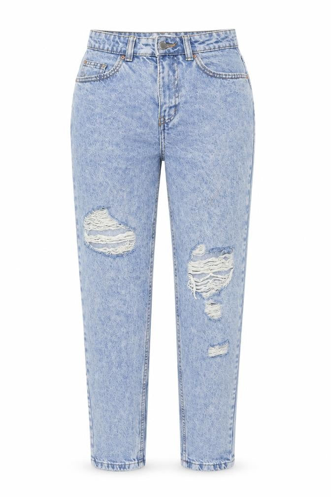 Denim & Co. Womens Blue Cotton Mom Jeans Size 6 L29 in Regular Button - Distressed Look