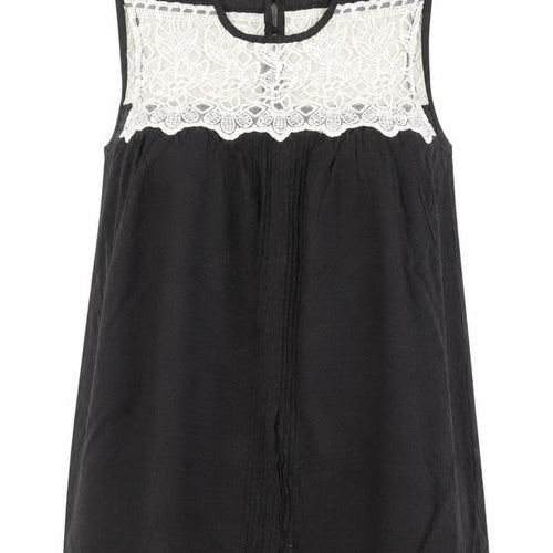 Miss Selfridge Womens Black Polyamide Basic Tank Size 10 Scoop Neck - Lace Detail