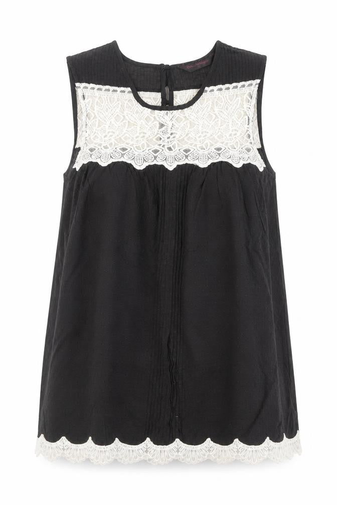 Miss Selfridge Womens Black Polyamide Basic Tank Size 10 Scoop Neck - Lace Detail