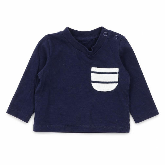 Front view of Primark Baby Blue Cotton Basic T-Shirt, size 0-3, Months Round Neck Snap