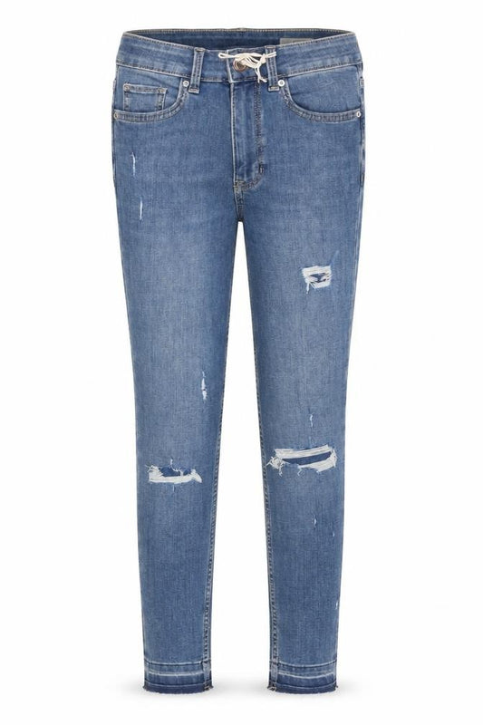 Front view of Marks & Spencer women’s blue 100% cotton skinny jeans, size UK 9, months, 25-inch leg regular zip