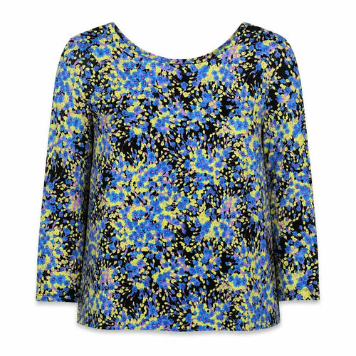Warehouse Womens Multicoloured Floral Cotton Jersey Blouse Size 8 Boat Neck