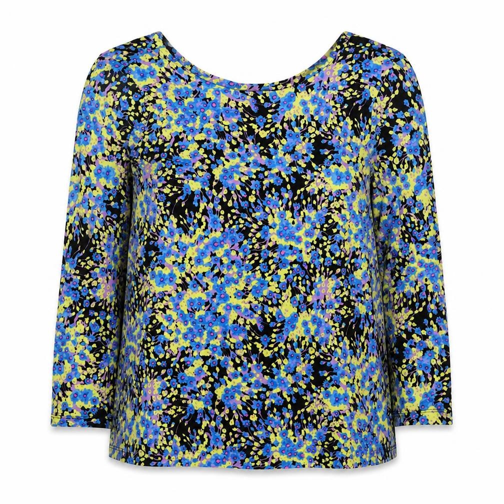 Warehouse Womens Multicoloured Floral Cotton Jersey Blouse Size 8 Boat Neck