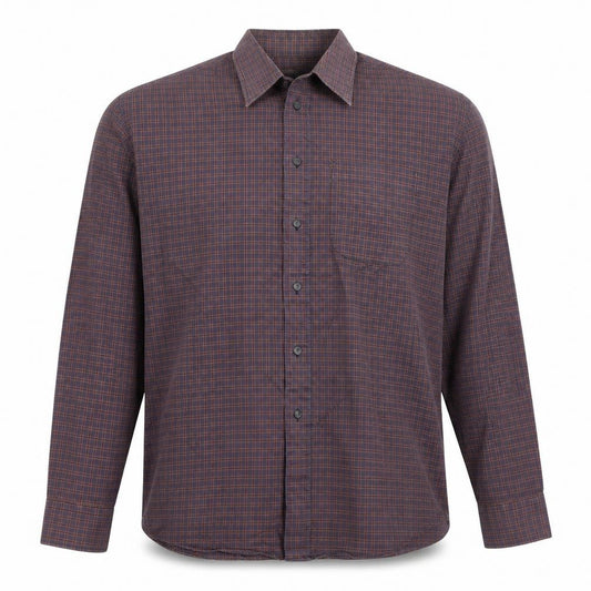 Marks and Spencer Mens Grey Plaid Cotton Button-Up Size 16 Collared Button - Collar 16 Inch