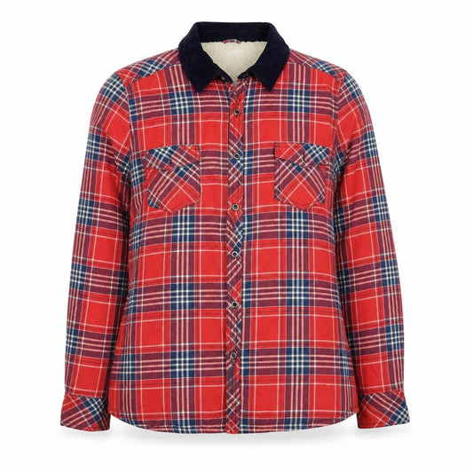 Front view of Atmosphere women’s red plaid jacket, size UK 16, button