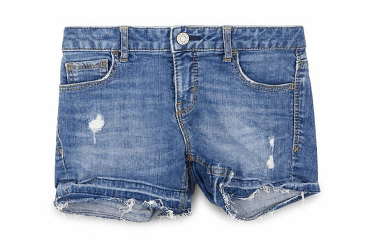 Gap Girls Blue Cotton Hot Pants Shorts Size 8 Years Regular Zip - Distressed hem