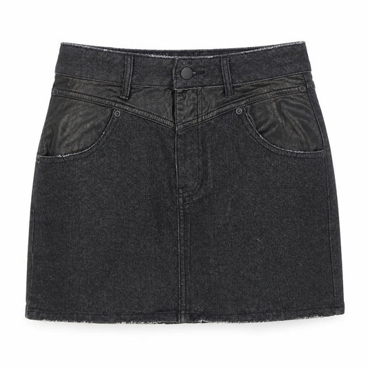 Front view of Tiger Mist women’s black cotton mini skirt, size S, zip - pleather