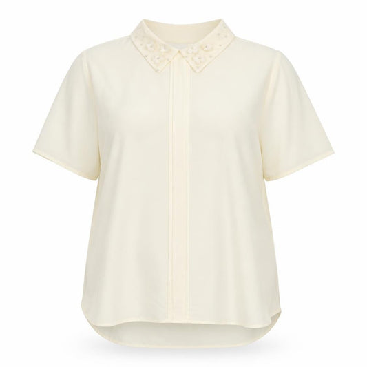 Front view of G21 women’s ivory polyester basic blouse, size UK 20, collared