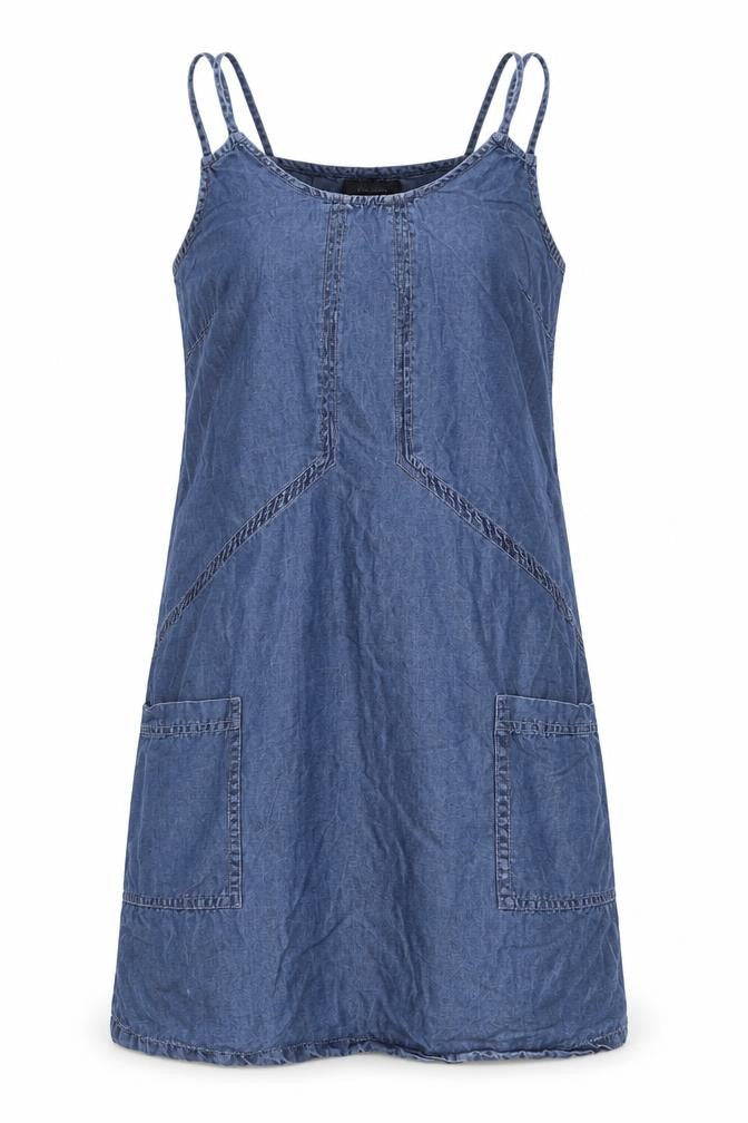 Yessica Womens Blue 100% Cotton Tank Dress Size 8 Square Neck Pullover