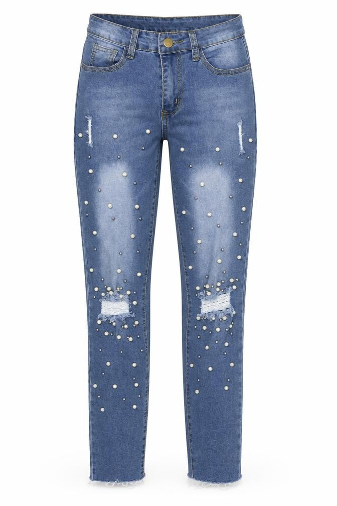 Preworn Womens Blue 100% Cotton Skinny Jeans Size S L30 in Regular Zip - Distressed Look