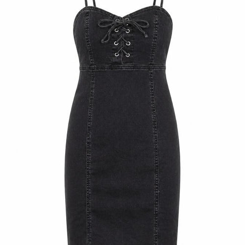 Primark Womens Black Cotton Pencil Dress Size 6 Sweetheart Lace Up