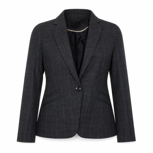 Front view of Atmosphere women’s grey check jacket blazer, size UK 14, button