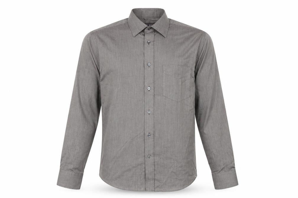 Front view of Marks & Spencer men’s brown cotton button-up, size 39, collared button