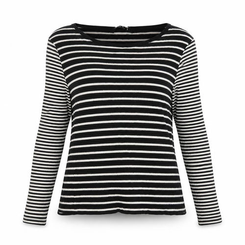Debenhams Womens Black Striped Cotton Basic T-Shirt Size 12 Boat Neck