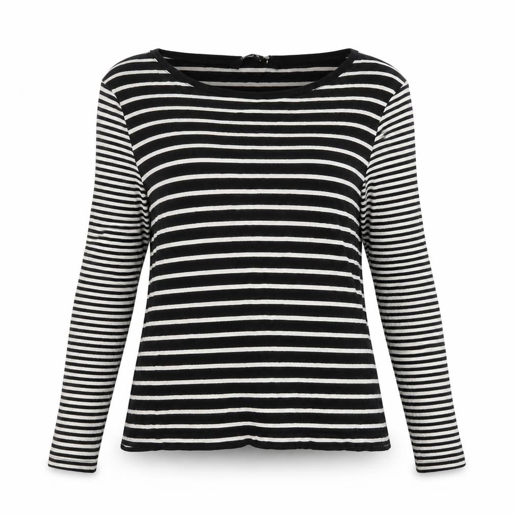 Debenhams Womens Black Striped Cotton Basic T-Shirt Size 12 Boat Neck