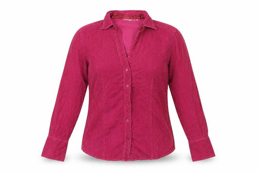 Front view of Preworn women’s pink polyester basic button-up, size UK 10, collared