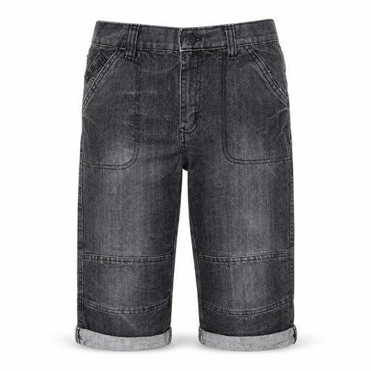 Front view of Preworn boys’ black cotton straight jeans, size 10-11, years regular zip