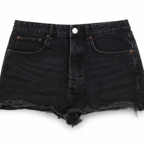 Zata Womens Black Cotton Hot Pants Shorts Size L L3 in Regular Button