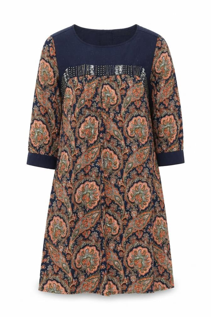 Front view of Atmosphere women’s multicoloured paisley polyester a-line, size UK 10, boat neck pullover