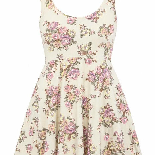 Shana Womens Beige Floral Cotton A-Line Size M Round Neck Pullover