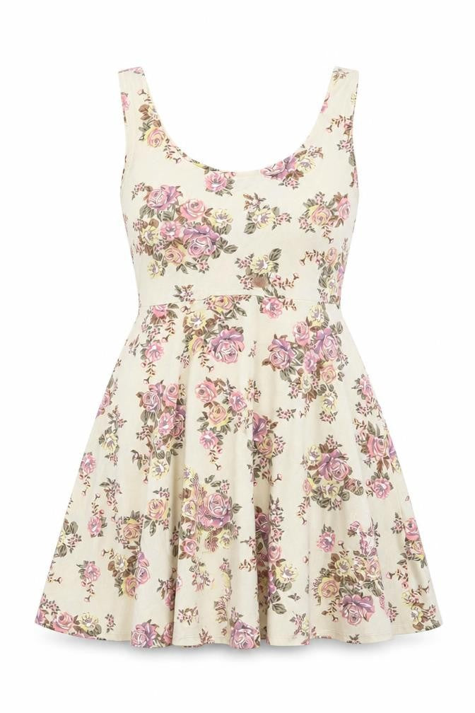 Shana Womens Beige Floral Cotton A-Line Size M Round Neck Pullover