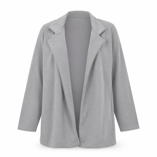 Front view of PRETTYLITTLETHING women’s grey jacket, size UK 10, hook & eye