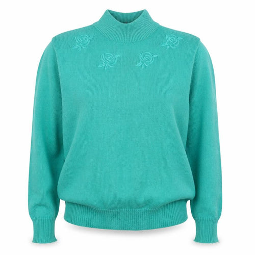 Poppy Womens Green Mock Neck Acrylic Pullover Jumper Size 10 - Flowers