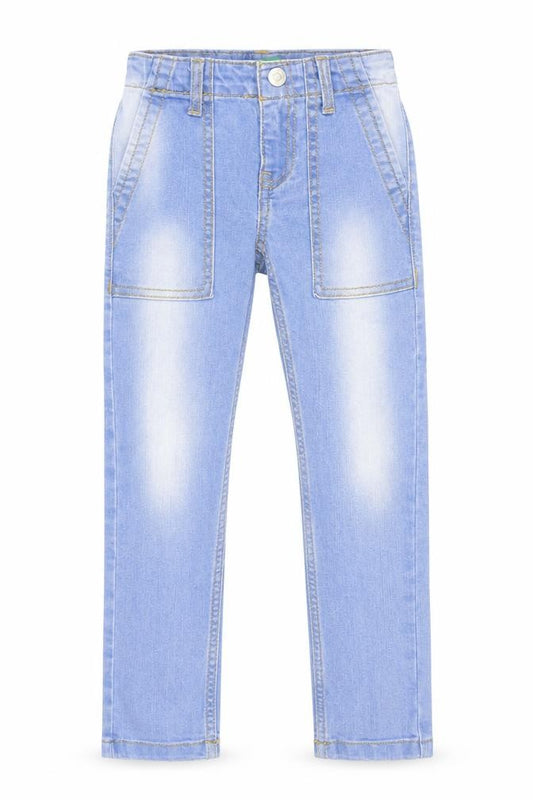 Front view of United Colours of Benetton boys’ blue cotton skinny jeans, regular button - washed look 17in inside leg