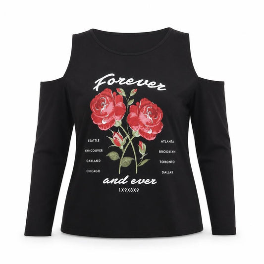 Front view of Atmosphere women’s black polyester basic t-shirt, size UK 10, round neck - cold shoulder