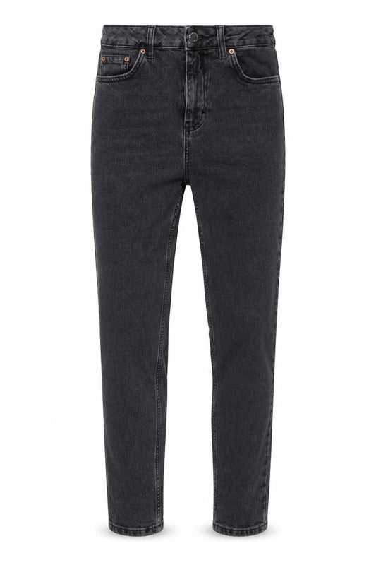 Front view of Topshop women’s black cotton skinny jeans, size UK 26, in, 32-inch leg regular zip