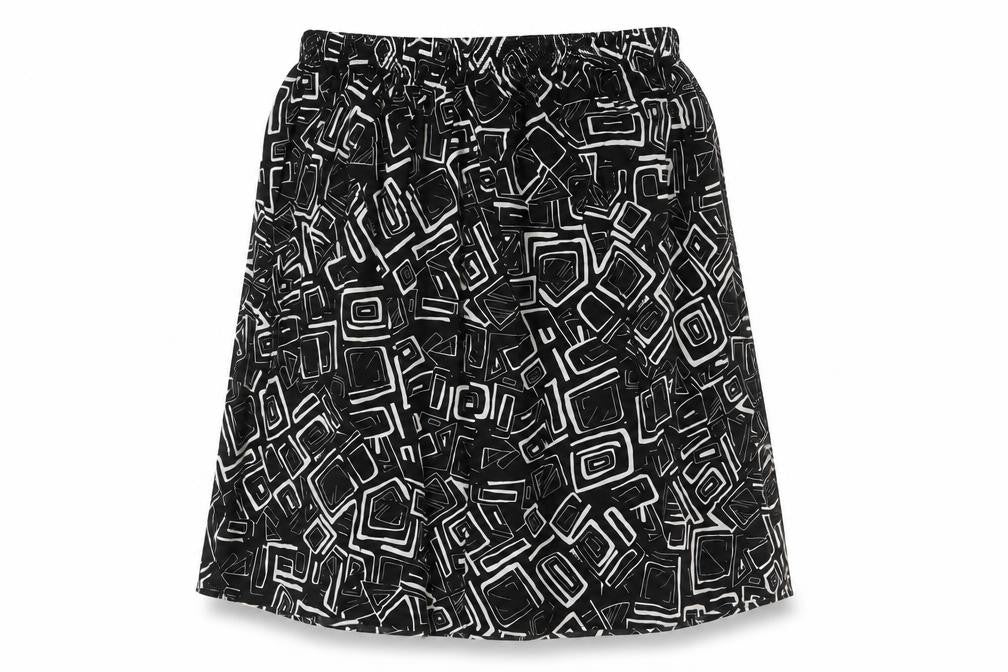 Front view of Preworn women’s black geometric polyester a-line skirt one size
