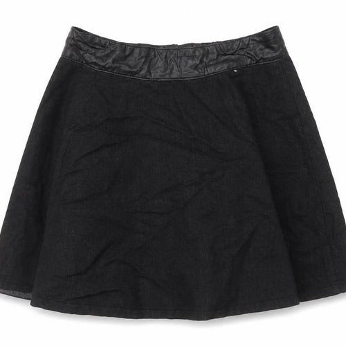 Denim & Co. Womens Black Cotton Skater Skirt Size 10 Zip