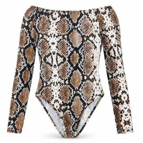 Boohoo Womens Brown Animal Print Polyester Bodysuit One-Piece Size 4 Snap