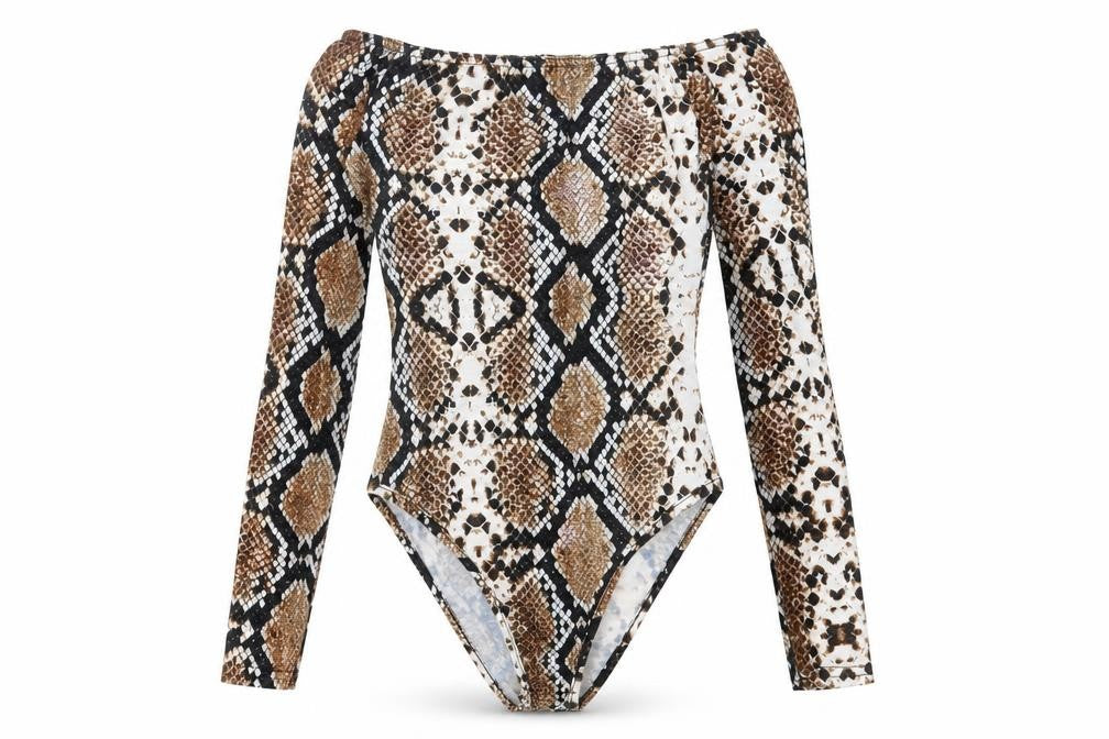 Boohoo Womens Brown Animal Print Polyester Bodysuit One-Piece Size 4 Snap