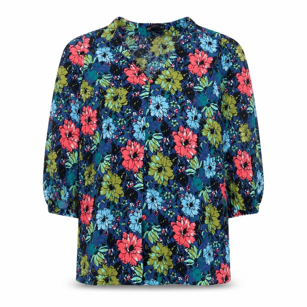 Front view of Marks & Spencer women’s multicoloured floral viscose basic blouse, size UK 8, v-neck