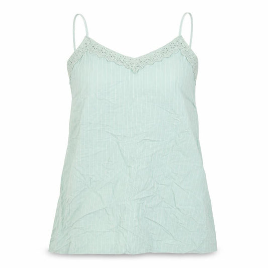 Front view of Marks & Spencer women’s green striped flax basic tank, size UK 12, v-neck