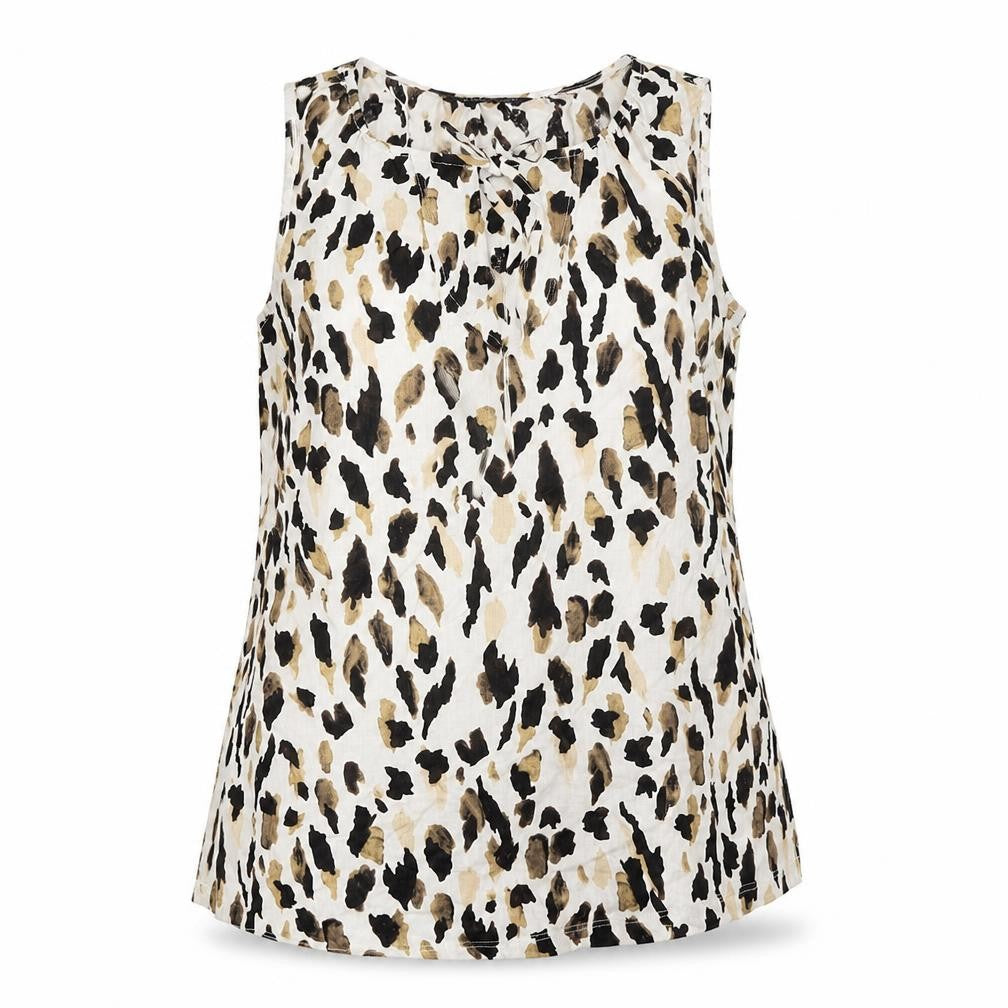 Front view of Marks & Spencer women’s ivory geometric flax basic blouse, size UK 8, round neck