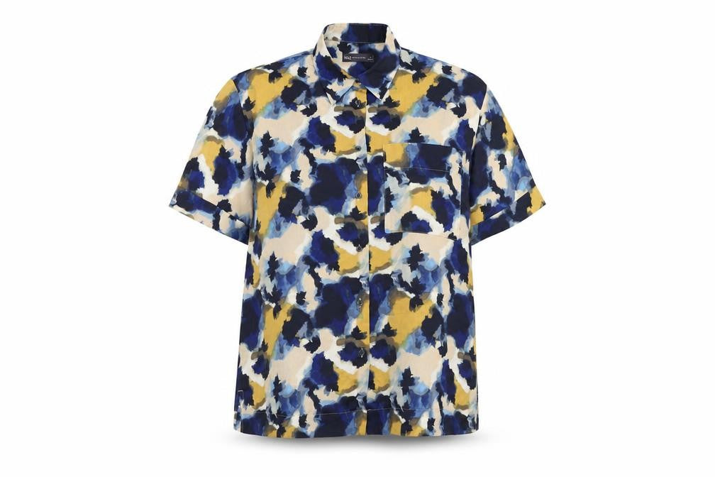 Marks & Spencer Womens Multicoloured Geometric Polyester Basic Button-Up Size 14 Collared